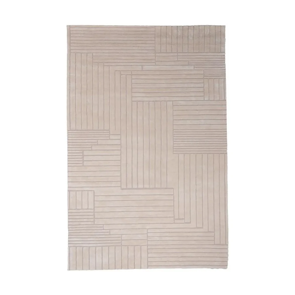 Custom Carved Line Block Rug in Cream — front view