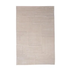 Custom Carved Line Block Rug in Cream — front view