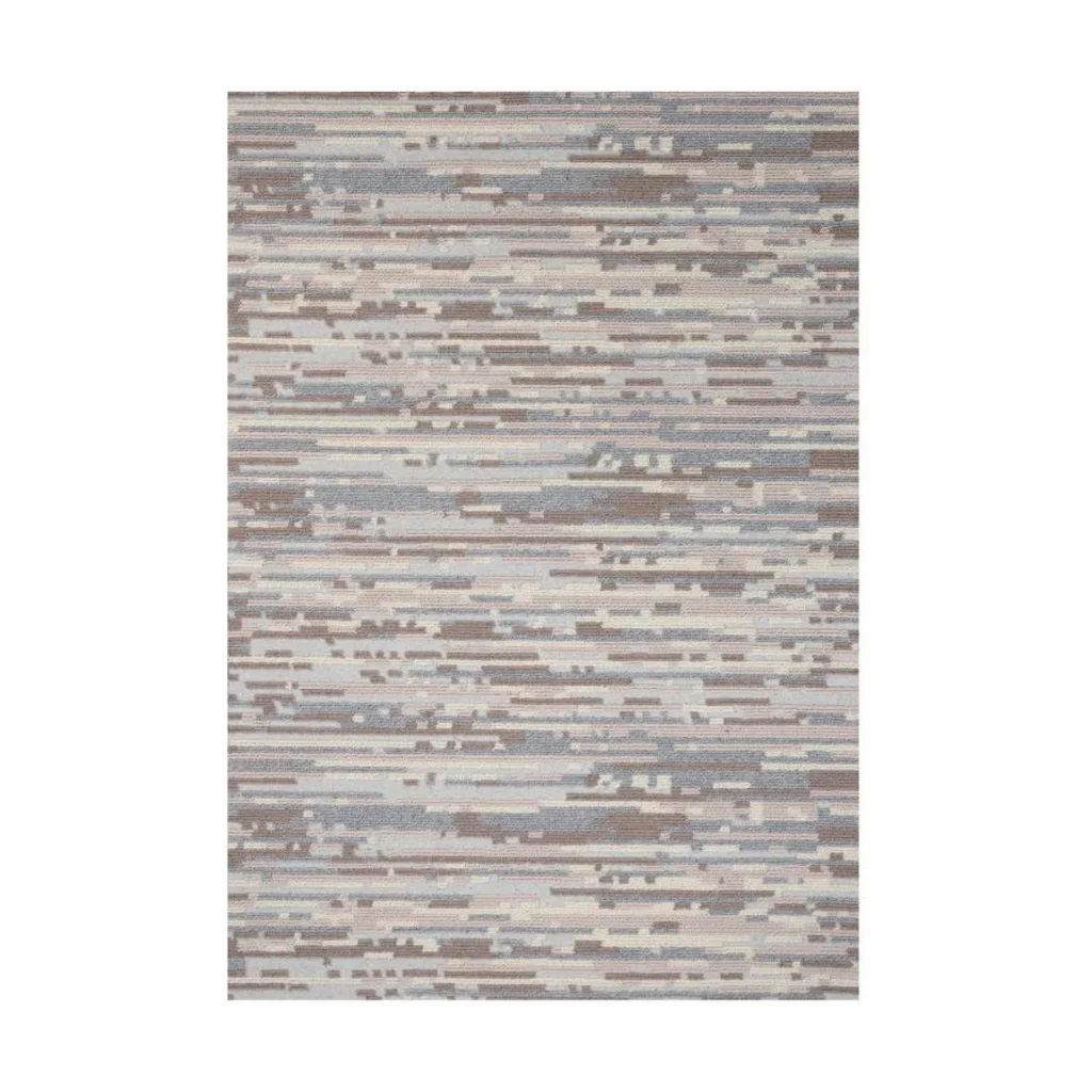 Custom Striated Rug in Grey, Taupe and Blue — front view