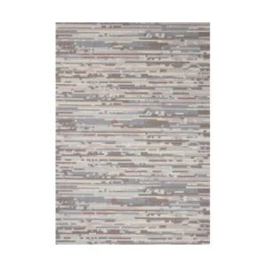 Custom Striated Rug in Grey, Taupe and Blue — front view