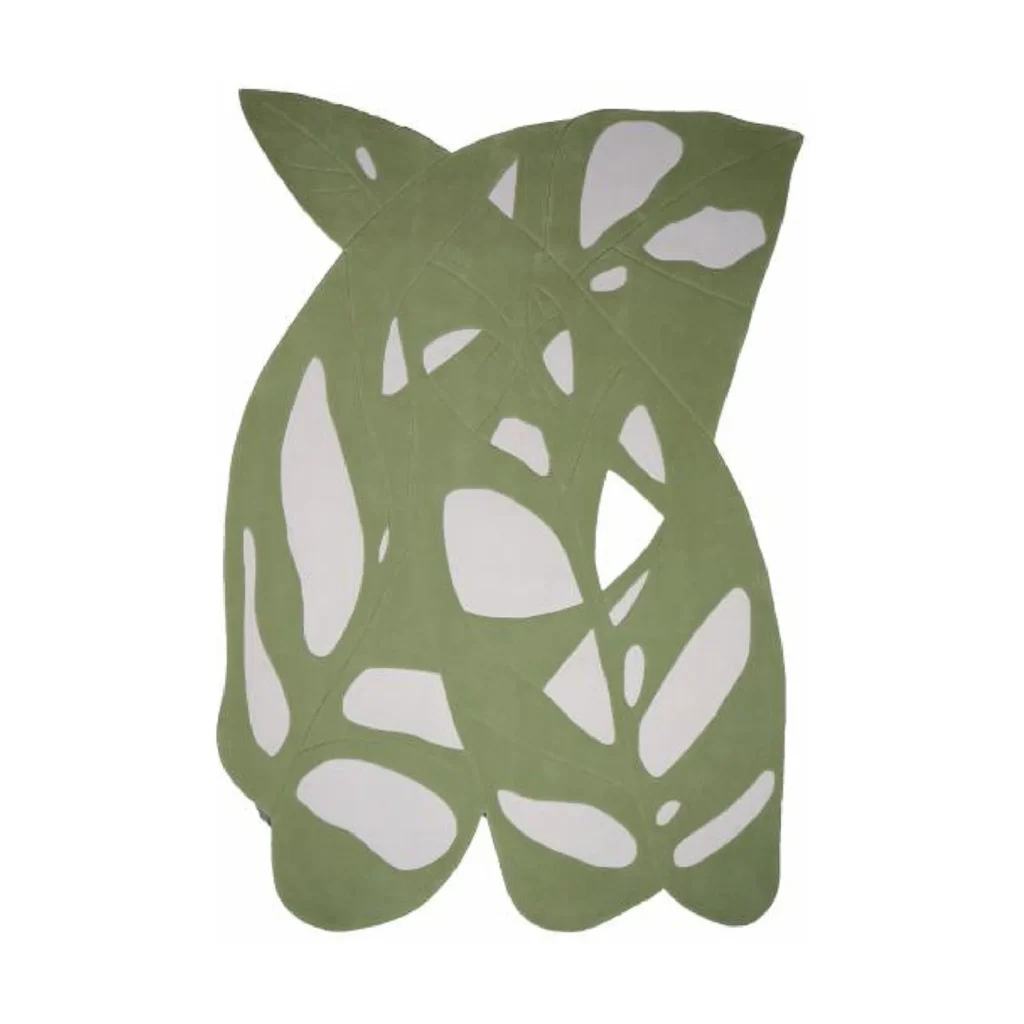 Custom Leaf Cut-Out Rug in Sage Green — front view