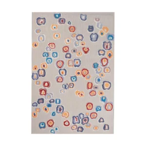 Custom Agate Pebble Rug in Cream with Blue, Red and Gold — front view