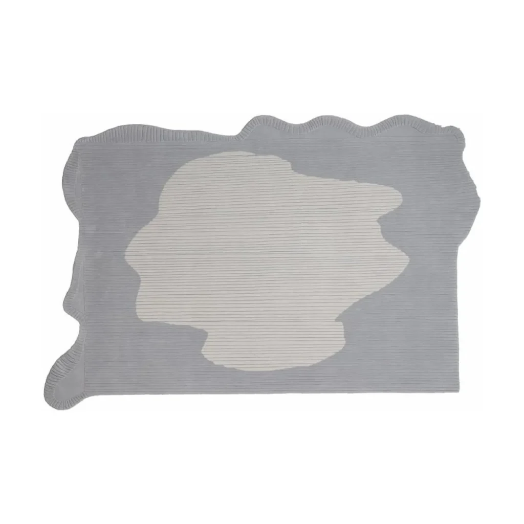 Custom Ribbed Rug in Grey with Torn Cream Island — front view