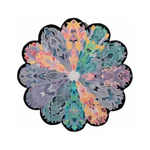 Custom Kaleidoscope Flower Rug in Pastel Multicolour — front view