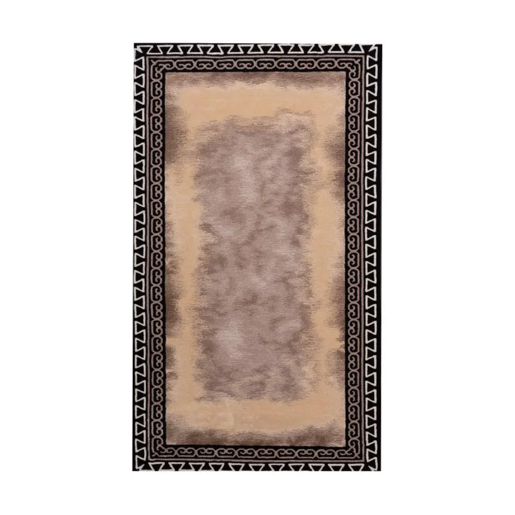 Custom Greek Key Border Rug in Taupe and Black — front view