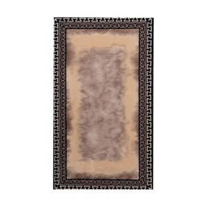 Custom Greek Key Border Rug in Taupe and Black — front view
