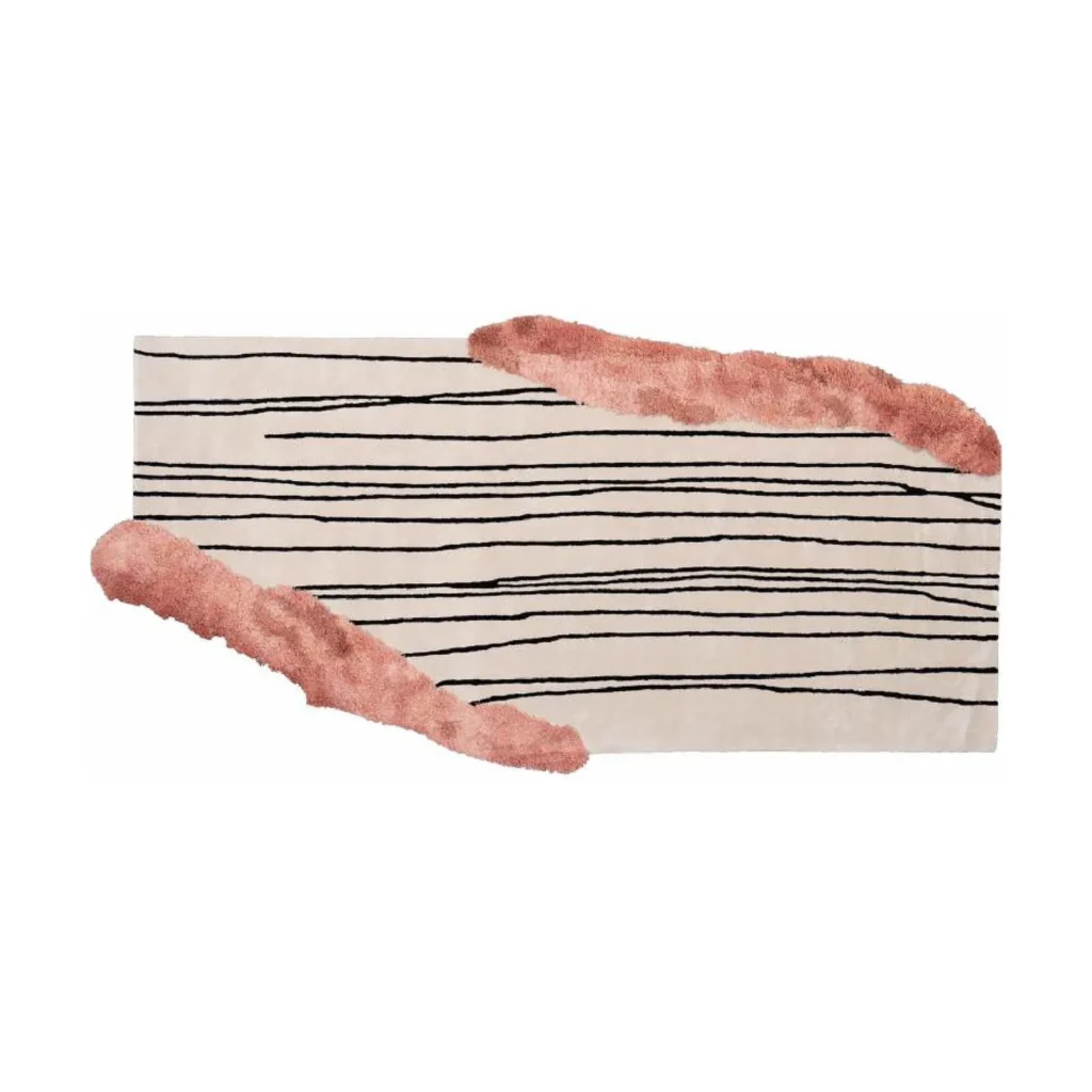 Custom Line Rug in Cream with Coral Shag Corners — front view