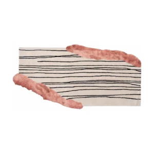 Custom Line Rug in Cream with Coral Shag Corners — front view