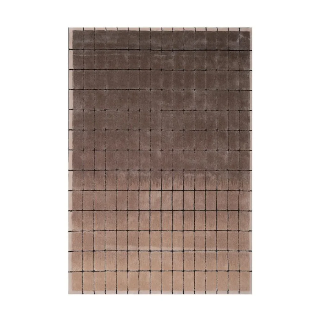 Custom Grid Ombre Rug in Brown and Sand — front view