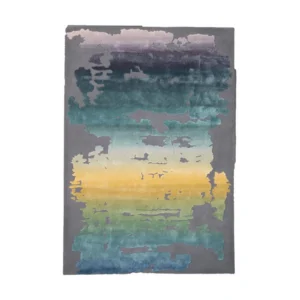 Wool and Silk Sunset Wash Rug in blue — front view
