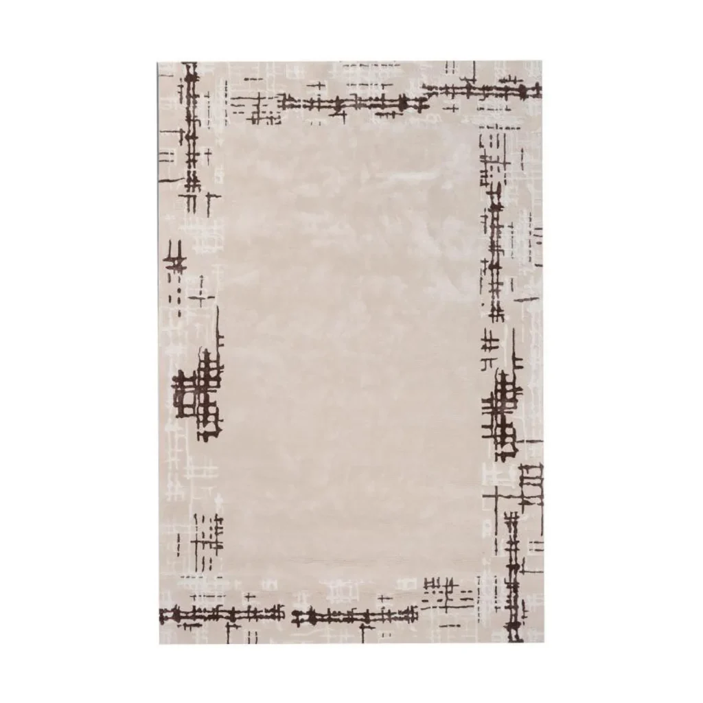 Viscose Sketch Border Rug in Cream and Brown, 200 x 300 cm — front view