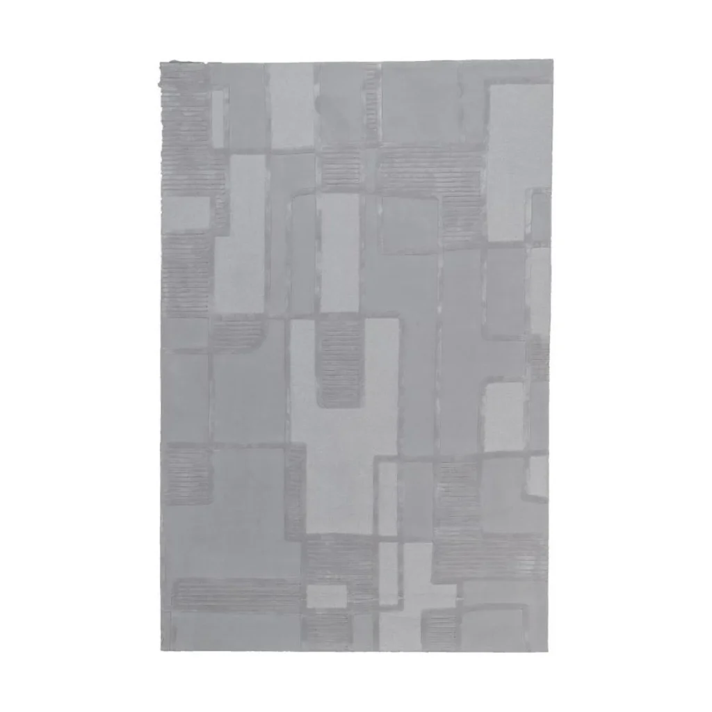 Wool and Silk Carved Block Rug in Grey, 200 x 300 cm — front view