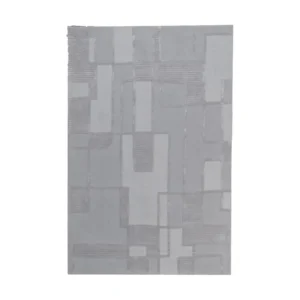 Wool and Silk Carved Block Rug in Grey, 200 x 300 cm — front view