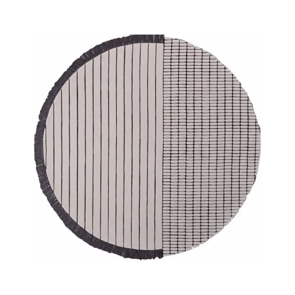 Custom Round Stripe and Grid Rug in Cream and Black — front view
