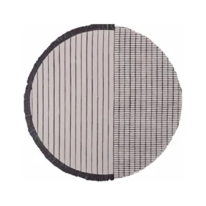 Custom Round Stripe and Grid Rug in Cream and Black — front view