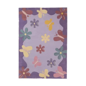 Custom Butterfly and Flower Rug in Lilac and Purple — front view
