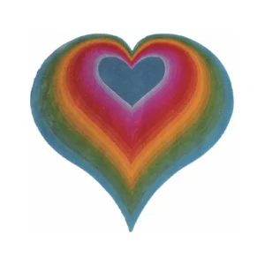Custom Rainbow Heart Rug in Blue, Red, Orange and Green — front view