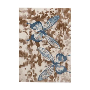 Custom Butterfly Rug in Blue on Brown and Cream Wash — front view
