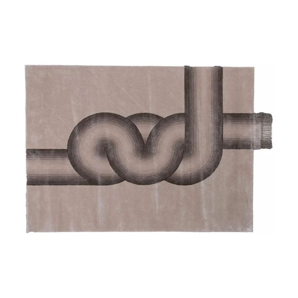 Custom Knotted Ribbon Rug in Taupe and Charcoal — front view