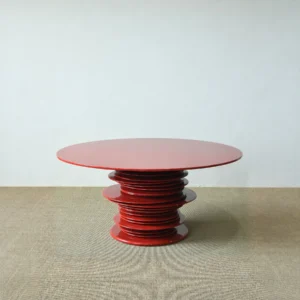 Red High-Gloss Stacked-Disc Round Table in red — front view