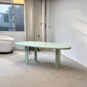 Mint Green Lacquered Oval Desk with Column Legs in olive — front view