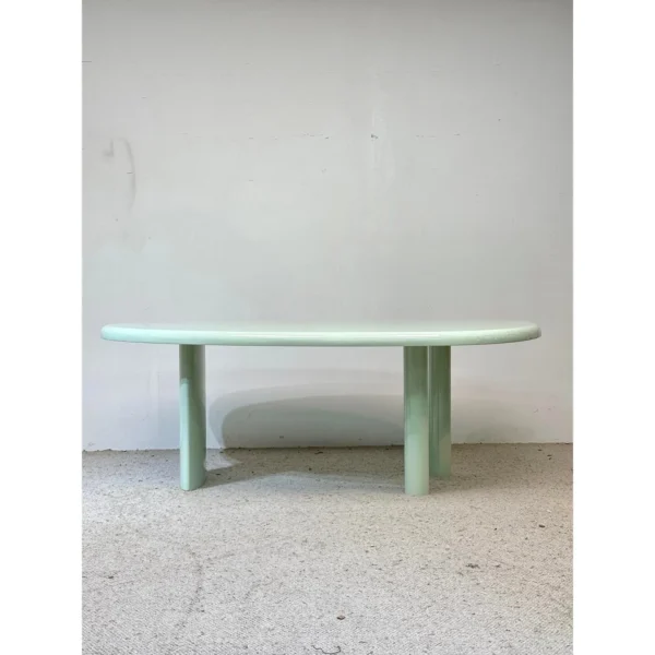 Mint Green Lacquered Oval Desk with Column Legs in olive — in a room setting