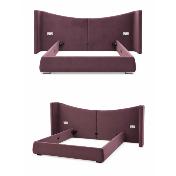 Plum Wraparound Headboard Bed on Oak Feet in burgundy — in a room setting