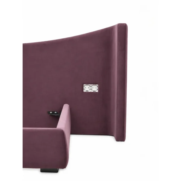 Plum Wraparound Headboard Bed on Oak Feet in burgundy — in a room setting