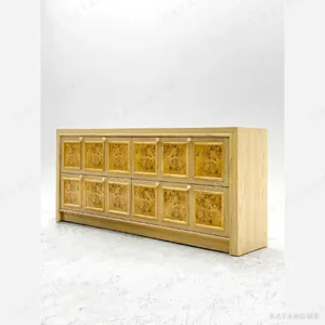 White Oak Twelve-Drawer Cabinet with Burl Veneer Fronts in natural oak — in a room setting