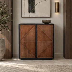 Woven-Pattern Veneer Two-Door Cabinet in Black Frame — front view