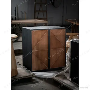 Woven-Pattern Veneer Two-Door Cabinet in Black Frame — in a room setting