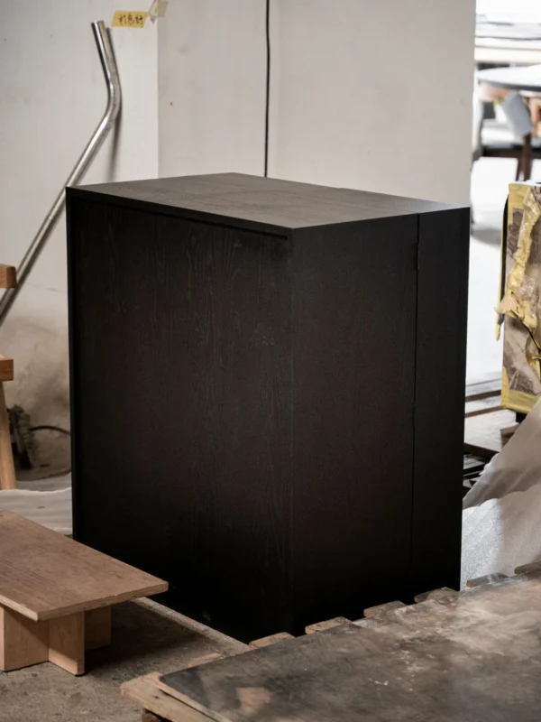 Woven-Pattern Veneer Two-Door Cabinet in Black Frame — in a room setting