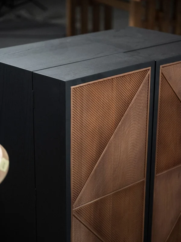 Woven-Pattern Veneer Two-Door Cabinet in Black Frame — detail