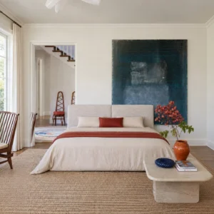 Wide-Screen Split Headboard Bed in oatmeal — front view