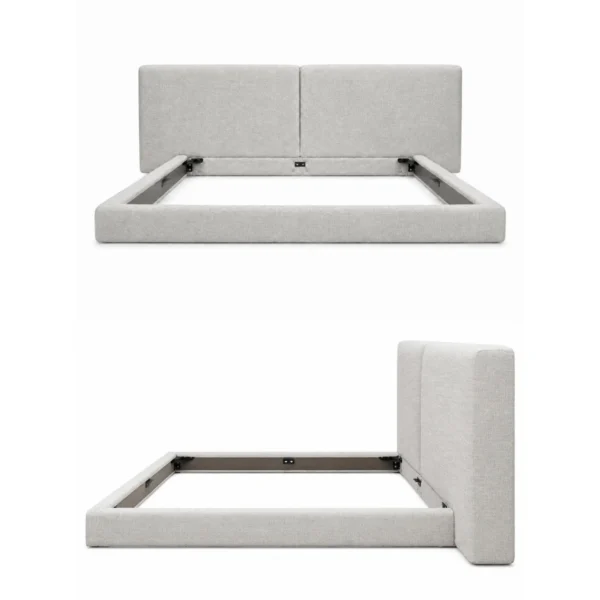 Wide-Screen Split Headboard Bed in oatmeal — in a room setting