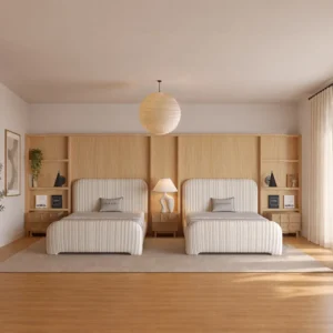Rounded Kids Bed in Ribbed Cotton-Linen — front view
