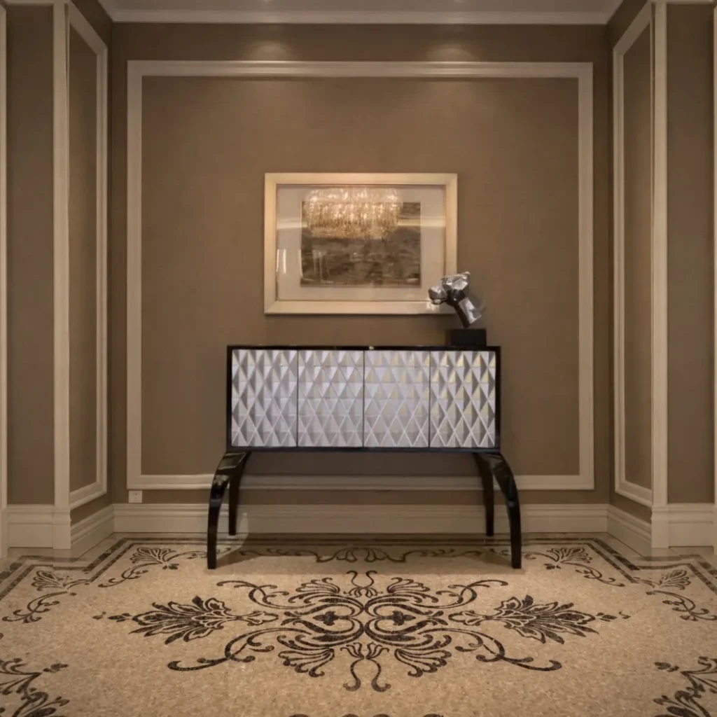 Reagan Tall-Leg Sideboard with Diamond Relief Doors in slate — front view
