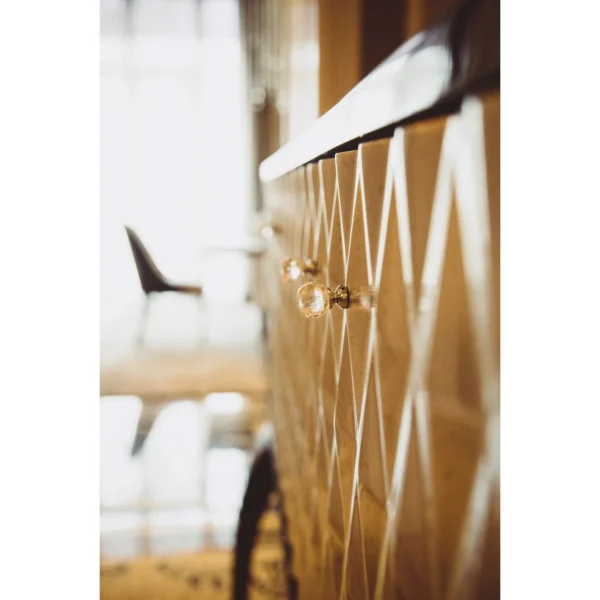 Reagan Tall-Leg Sideboard with Diamond Relief Doors in slate — in a room setting