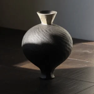 Artist-Made Silver Lustre Sphere Vase in black — front view
