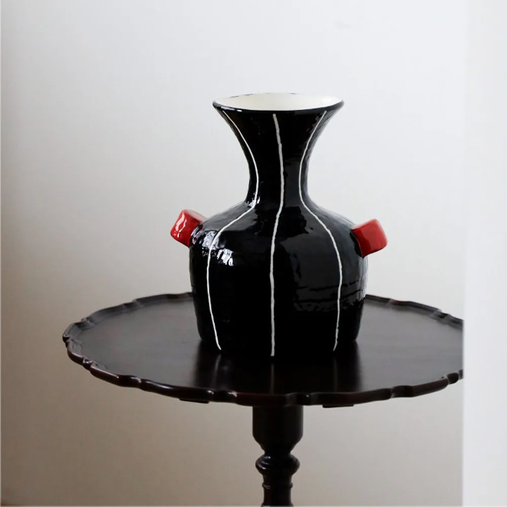 Artist-Made Black Glossy Vase in black — front view