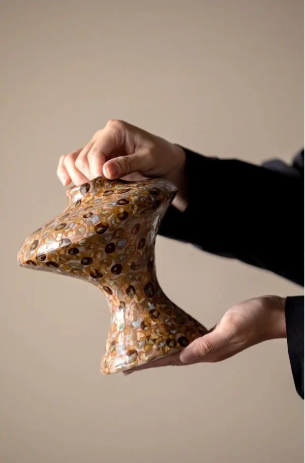 Artist-Made Crackle Colour Glaze Sculptural Vase, Star in multicolour — in a room setting