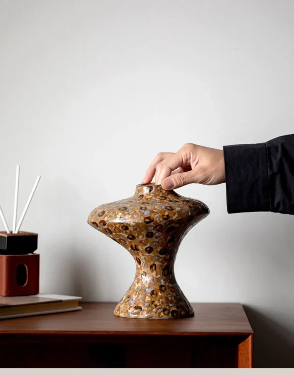 Artist-Made Crackle Colour Glaze Sculptural Vase, Star in multicolour — in a room setting