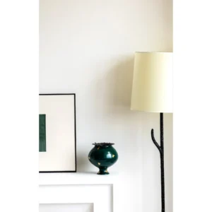 Artist-Made Dark Green Lacquer-Glaze Square Ding Vase in olive — in a room setting