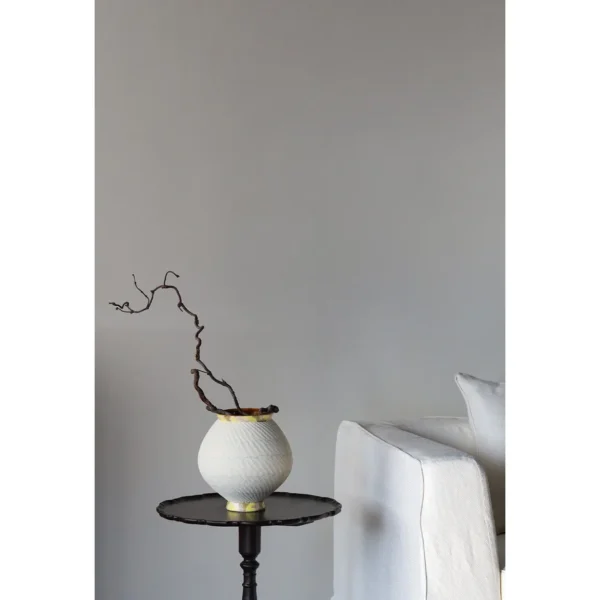 Artist-Made Two-Tone Combed Moon Jar with Gilded Foot in ivory — in a room setting
