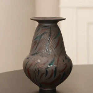 Artist-Made Hand-Painted Line Vase in clay — front view