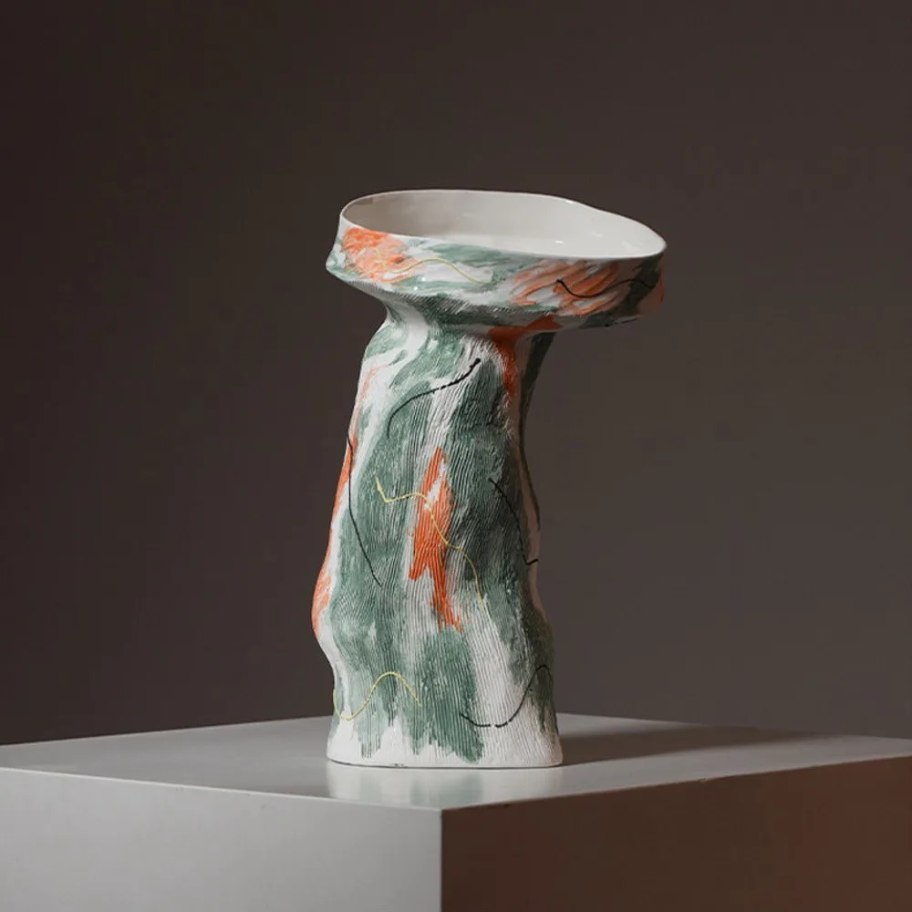 Designer Jingdezhen Painted Sculptural Vase, Tall or Short in multicolour — front view