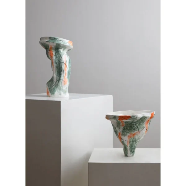 Designer Jingdezhen Painted Sculptural Vase, Tall or Short in multicolour — in a room setting