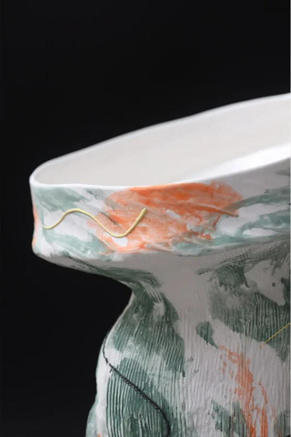Designer Jingdezhen Painted Sculptural Vase, Tall or Short in multicolour — in a room setting