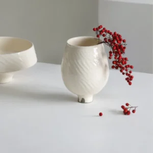Designer Jingdezhen Slip-Glazed Ceramic Vases, Three Sizes in ivory — front view
