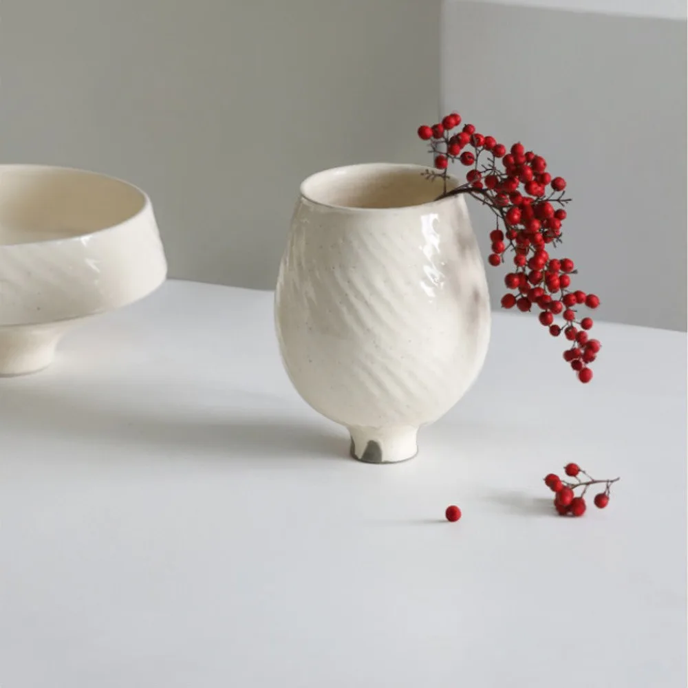 Designer Jingdezhen Slip-Glazed Ceramic Vases, Three Sizes in ivory — front view